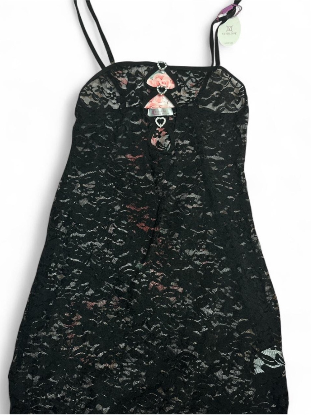Black Lace Lingerie Dress with Heart Charms